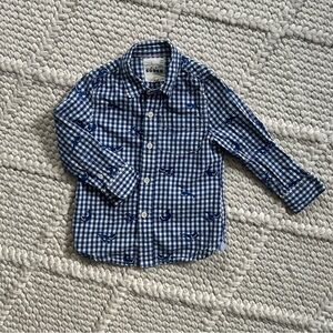 Boden Blue Gingham Button-Down Shirt with Whale Motif